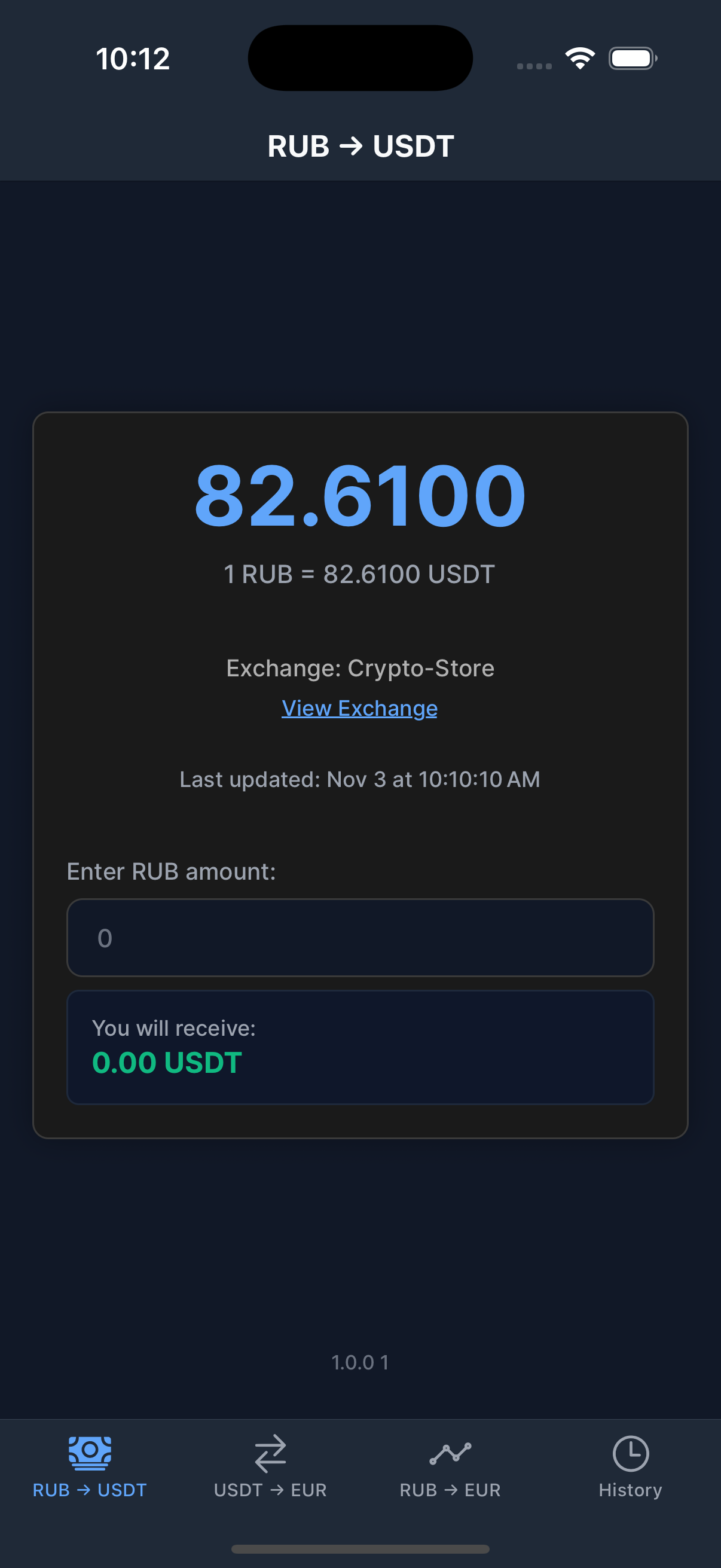 RUB -> USDT - live rate and conversion