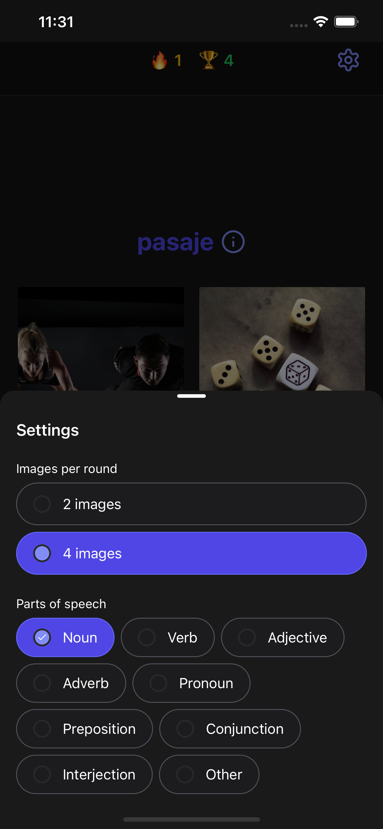 Palabrino streak tracking and progress statistics interface