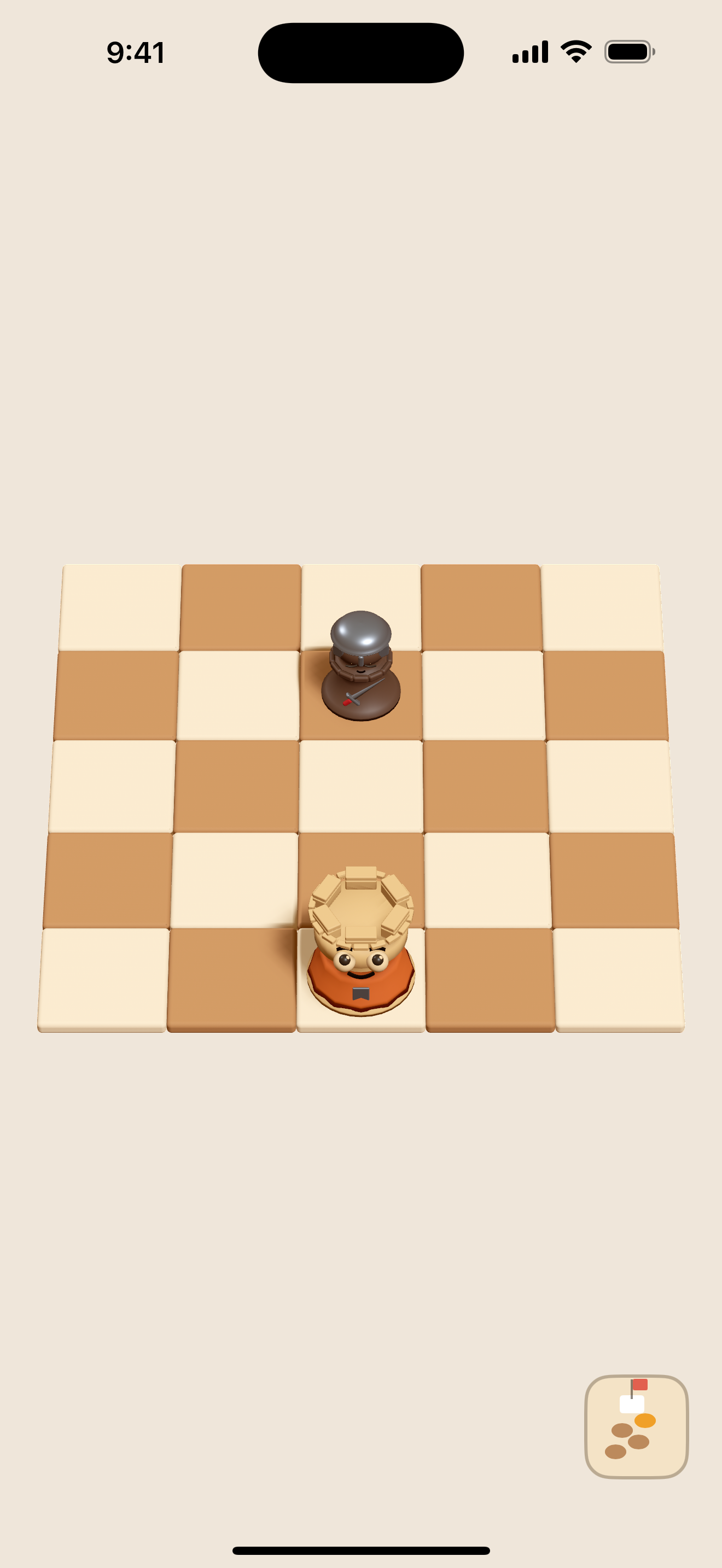 The rook on a small wooden board, one sleeping pawn ahead of him