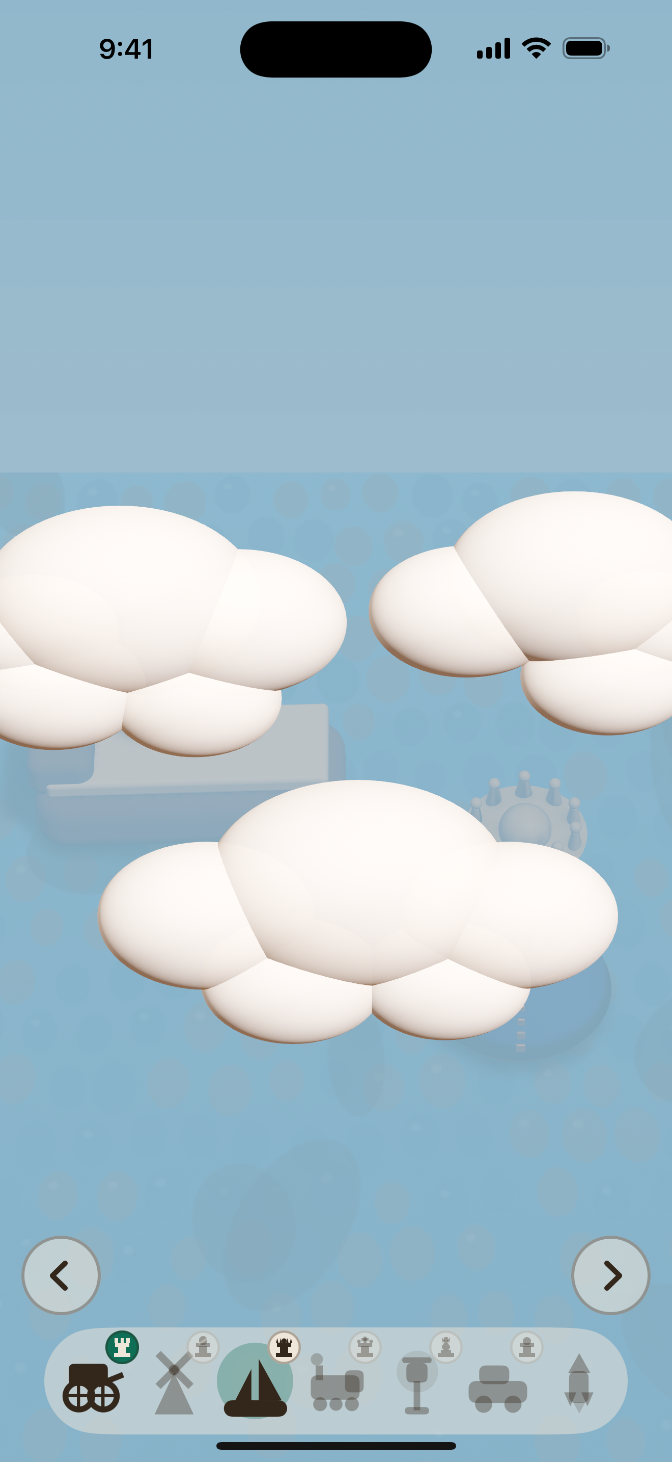 An age not yet reached: the sea, a boat and the queen faintly visible behind three clouds
